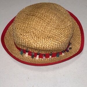 Importina vintage straw hat red band with people of different cultures attached